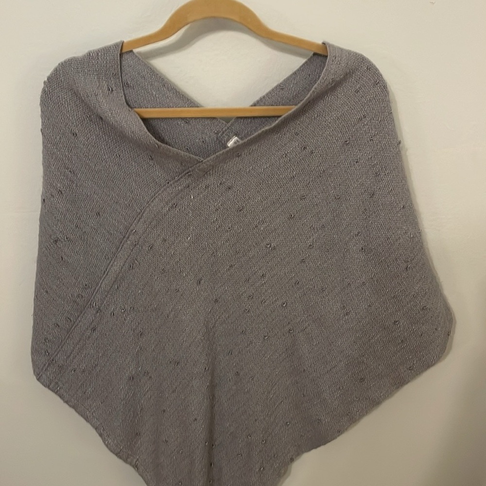 Handwoven Cotton and Rayon Pancho, Pearl Gray, Unique Soft Slub-Knit Fabric